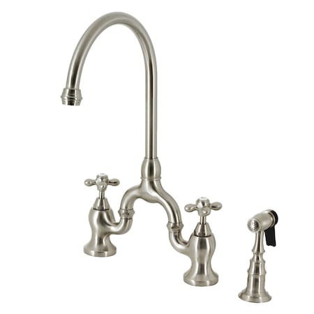Kingston Brass Bridge Kitchen Faucet with Brass Sprayer, Brushed Nickel KS7798AXBS